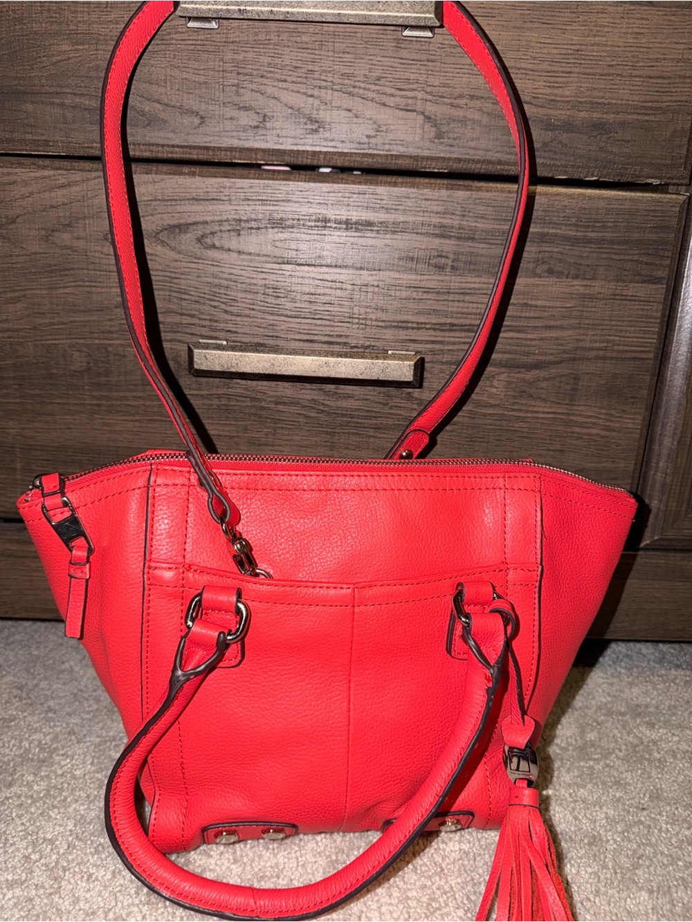 Red Women's Leather Tote Handbag Tignanello
